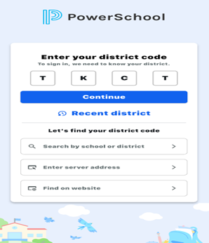 Enter district code screen