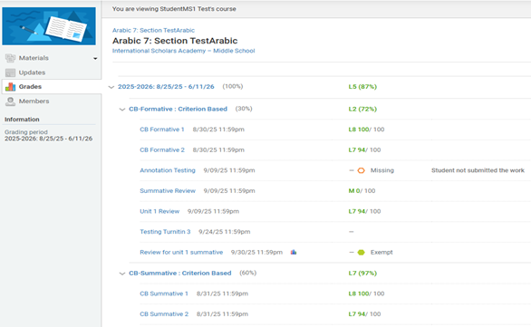 View grades - Schoology